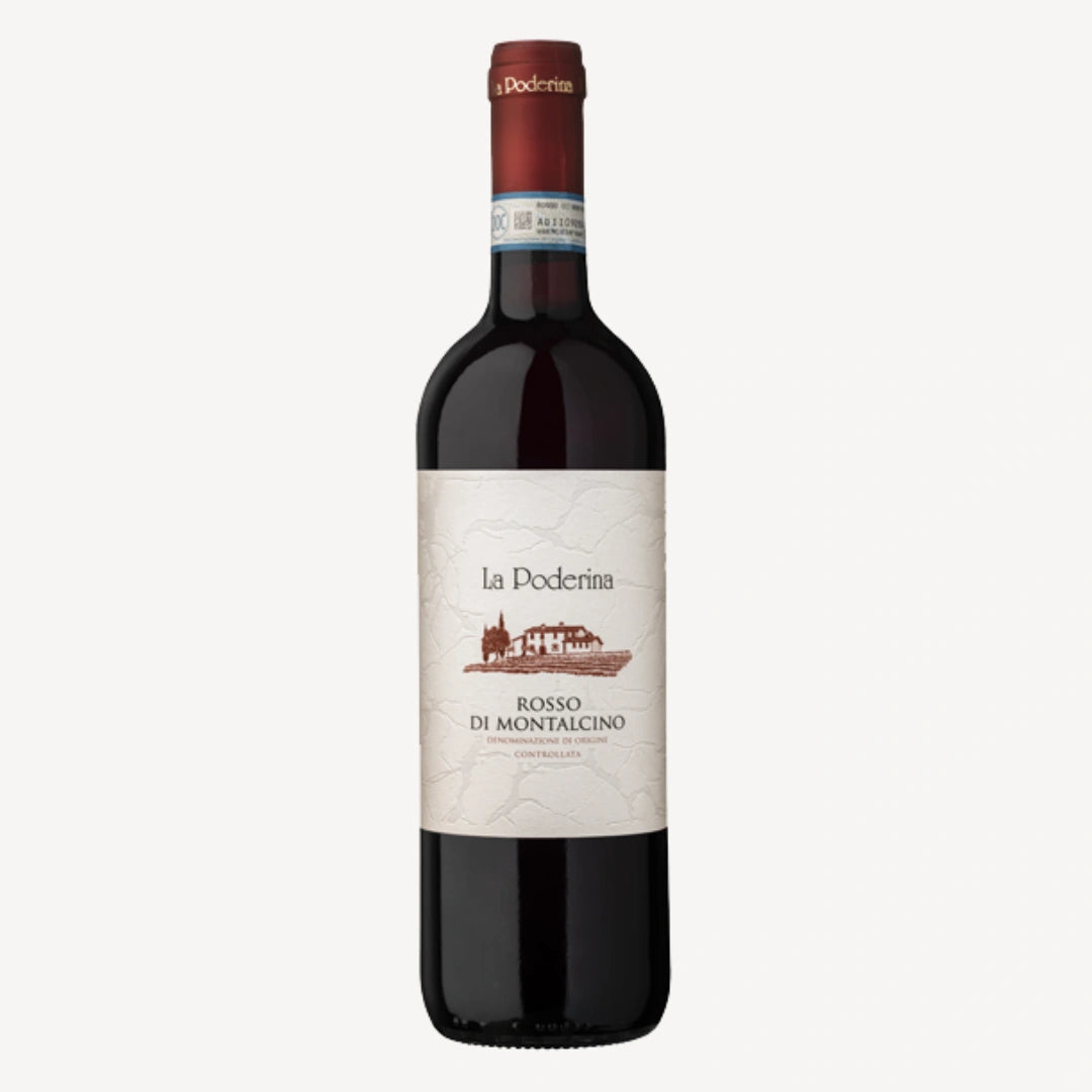 A bottle of  La Poderina Rosso di Montalcino 2024.
